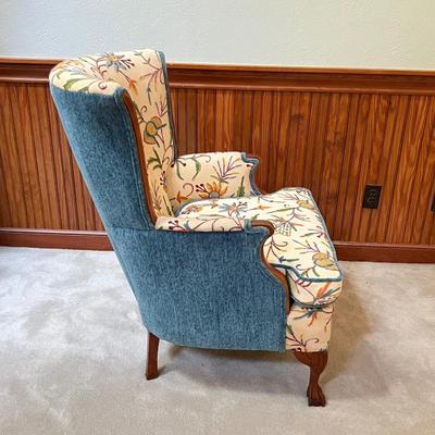 Mahogany Stitched Floral Upholstered Wingback Chair ~ *Read Details