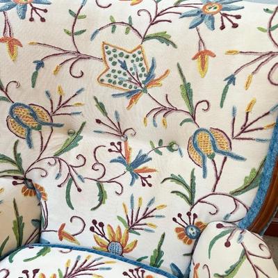 Mahogany Stitched Floral Upholstered Wingback Chair ~ *Read Details