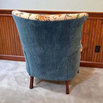Mahogany Stitched Floral Upholstered Wingback Chair ~ *Read Details