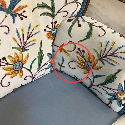Mahogany Stitched Floral Upholstered Wingback Chair ~ *Read Details