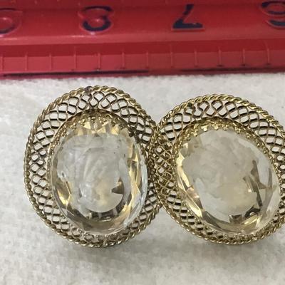 Whiting & Davis Mid-Century Glass Intaglio Cameo Large Clip ons