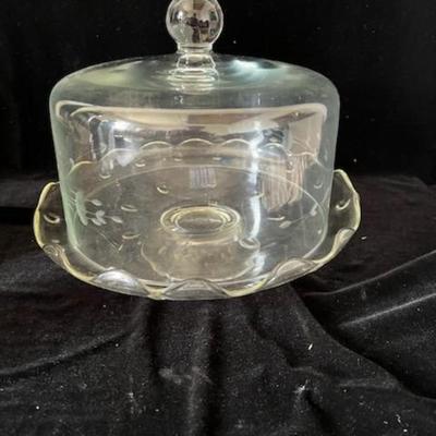 PRINCESS HOUSE CRYSTAL ETCHED CAKE PLATE W/LID
