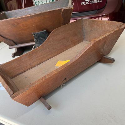 Antique Primitive Doll cradle & baby shoes