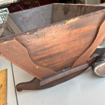 Antique Primitive Doll cradle & baby shoes