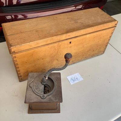 Antique box & coffee grinder