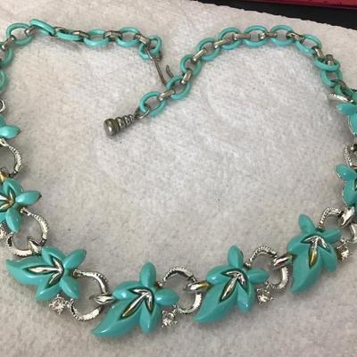 STAR Chrome and Turquoise Flame Choker style Necklace Vintage 50's Fabulous Costume Jewelry