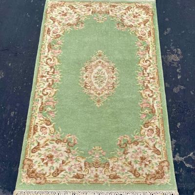 3’ x 5’ Green and Tan Floral 100% Wool Floor Rug from India