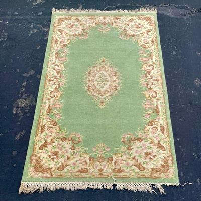 3’ x 5’ Green and Tan Floral 100% Wool Floor Rug from India