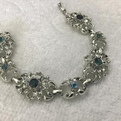 Vintage Coro Blue Rhinestone Silver Bracelet