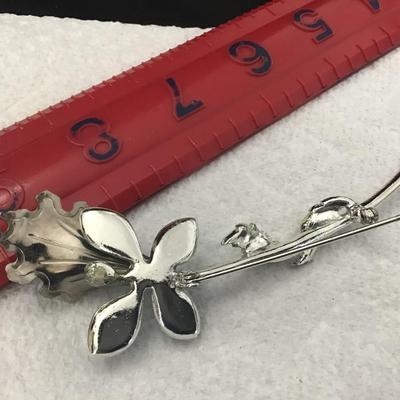 Vintage Teal Flower Enamel Brooch Pin. Large