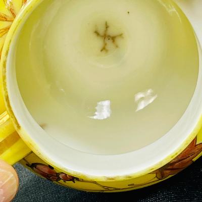 Small Yellow Porcelain Pitcher with Pink flowers and White flowers made in Japan