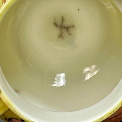 Small Yellow Porcelain Pitcher with Pink flowers and White flowers made in Japan