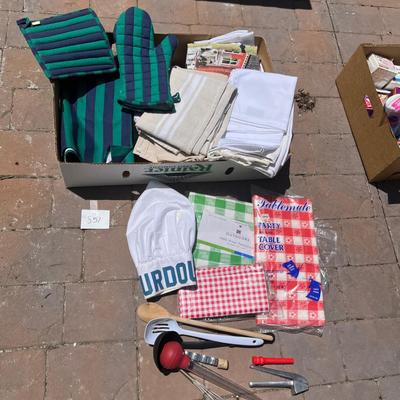 Box of kitchen linens