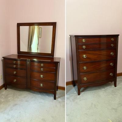 DIXIE ~ Pair (2) Mahogany Mirrored Dresser & Chest