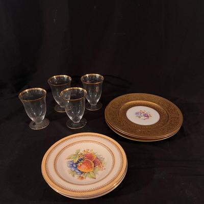 Hutschenreuther Czech Plates, Crown Ducal England China, and Gold Rim Glasses (LR-DZ)