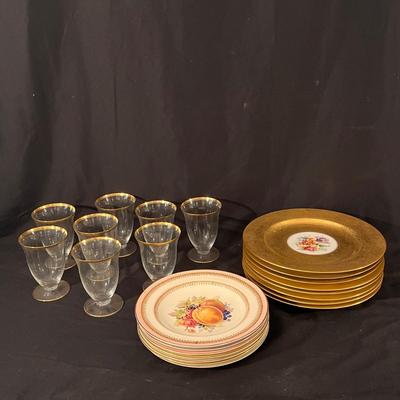Hutschenreuther Czech Plates, Crown Ducal England China, and Gold Rim Glasses (LR-DZ)