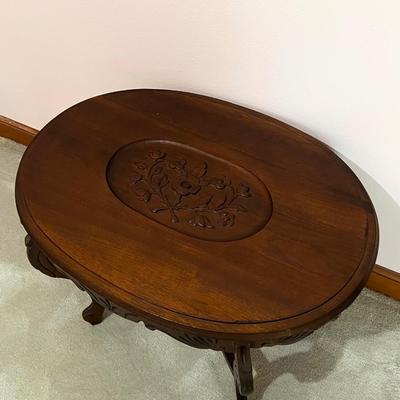Solid Mahogany Floral Side Table ~ *Read Details