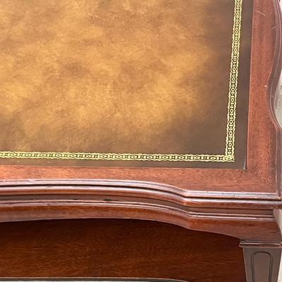 Mahogany Leather Top Coffee Table With Metal Casters ~ *Read Details