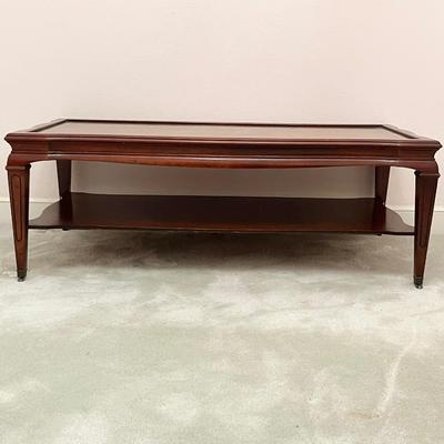 Mahogany Leather Top Coffee Table With Metal Casters ~ *Read Details