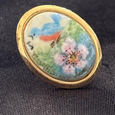 Gold tone hand painted oval pin