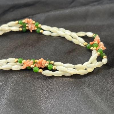 Vintage Mother of Pearl Jade Peach Sea Coral Twist Necklace 18”