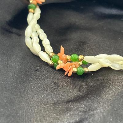 Vintage Mother of Pearl Jade Peach Sea Coral Twist Necklace 18”