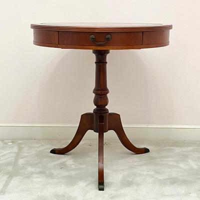 Mahogany Drum Table With Leather Top