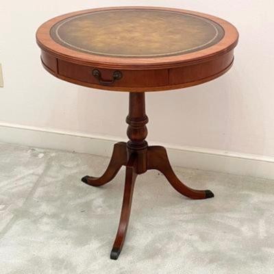Mahogany Drum Table With Leather Top