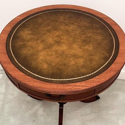 Mahogany Drum Table With Leather Top