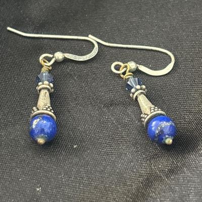 925 glass blue beaded silver earrings
