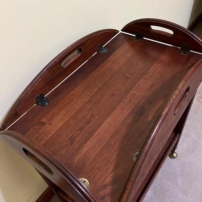 Solid Wood Mahogany Rolling Tea Cart