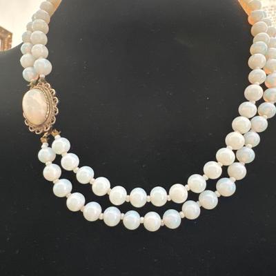 Vintage white translucent glass necklace