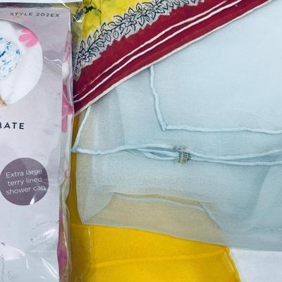 3 Sheer Scarves of various sizes and 1 Shower cap new in package