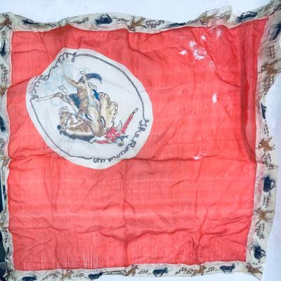 3 Vintage / Antique Scarves - Cowboy themed, "B" with Roses and Cream Colored Lacy Triangle