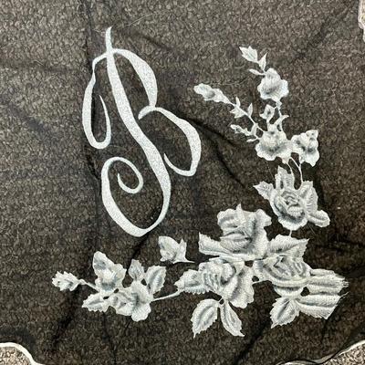 3 Vintage / Antique Scarves - Cowboy themed, "B" with Roses and Cream Colored Lacy Triangle