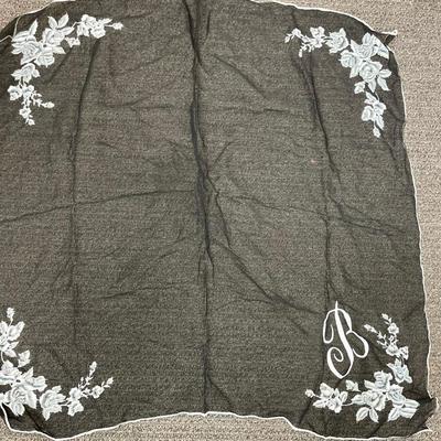 3 Vintage / Antique Scarves - Cowboy themed, "B" with Roses and Cream Colored Lacy Triangle