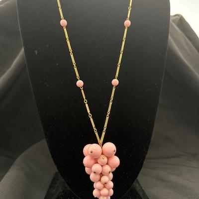 Super cute vintage gold tone and pink bubblegum Grape necklace