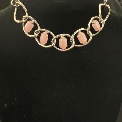 Silver toned faux pink stone chain necklace