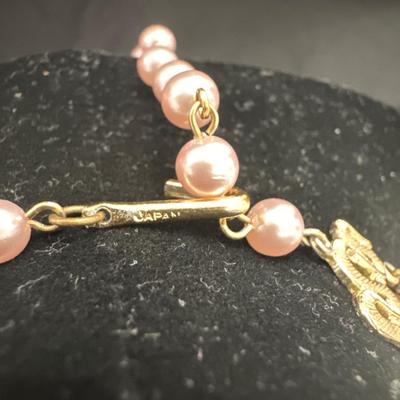 Vintage Japan, two strand champagne, pink beaded necklace