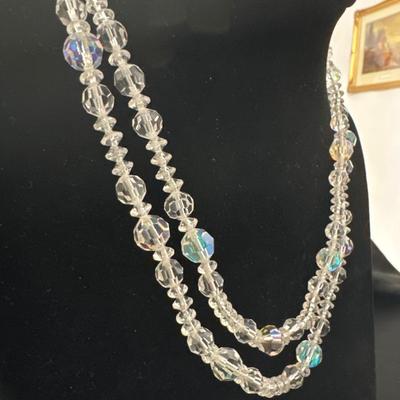 Vintage LISNER crystal Aurora Borealis double strand necklace