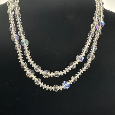 Vintage LISNER crystal Aurora Borealis double strand necklace