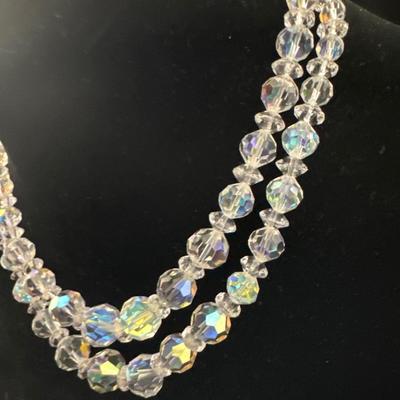 Unmarked vintage crystal Aurora Borealis Double strand necklace