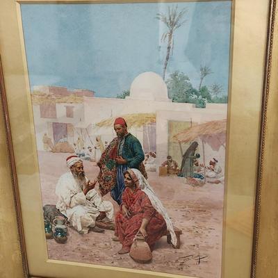 Signed Giulio Rosati 1858-1917 The Market Place Watercolor Gouache & Pencil on Paper
