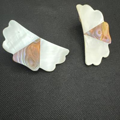, vintage brass mother, pearl, or shell type stud earrings