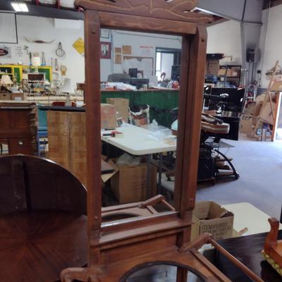 Tall, Wooden Wash Stand with Mirror