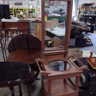Tall, Wooden Wash Stand with Mirror