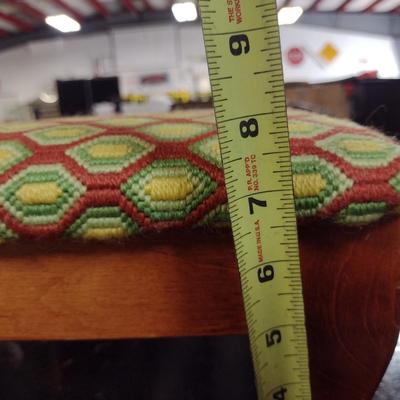 Wooden Footstool with Geometric Design Needlework Embroidered Top