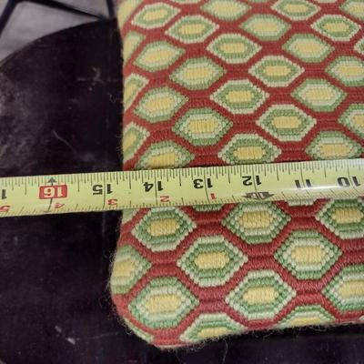 Wooden Footstool with Geometric Design Needlework Embroidered Top