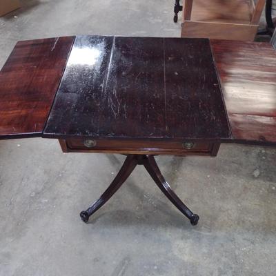 Wooden Double Drop Leaf Side/Accent Table with Drawer