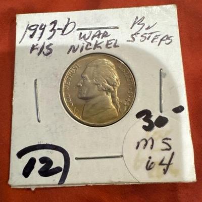 1943 D WAR NICKEL F/S 5 steps rare